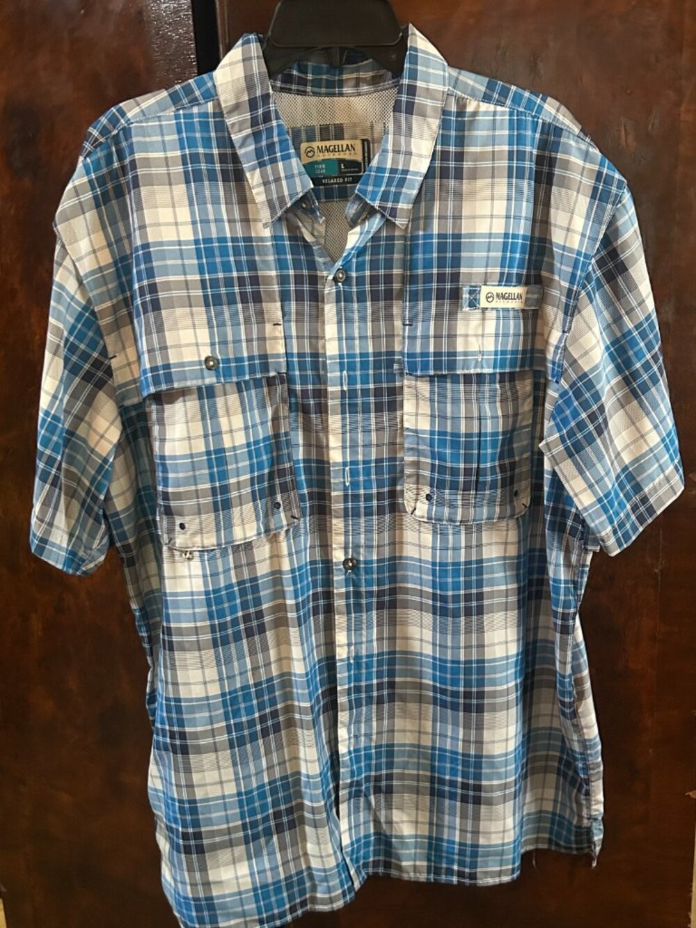 Magellan Outdoors Men's Fish Gear Plaid Moisture Wicking Shirt Preowned Relaxed
